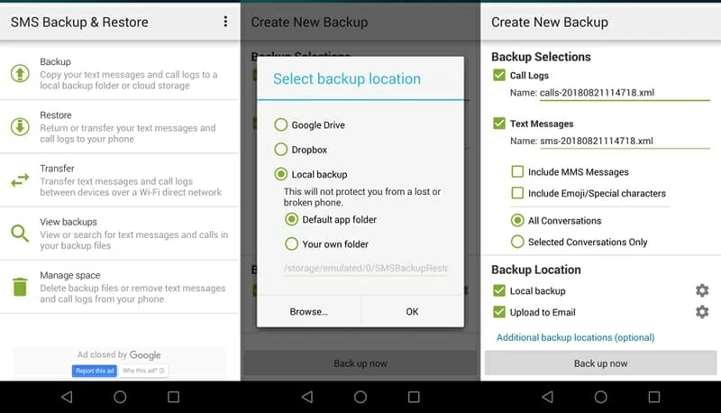 SMS Backup & Restore to back up sms messages