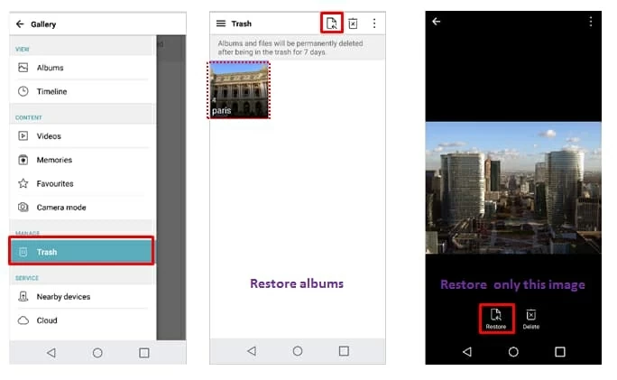 restore photos from LG Gallery Trash