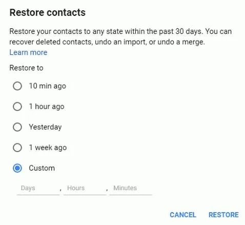 restore contacts