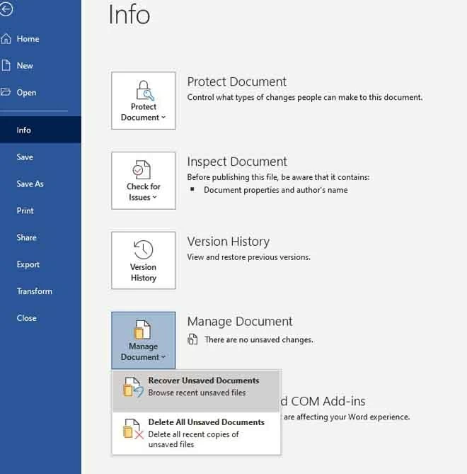 Recover Unsaved Documents