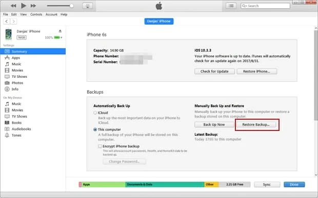 restore iPhone 7 photos from iTunes backup free