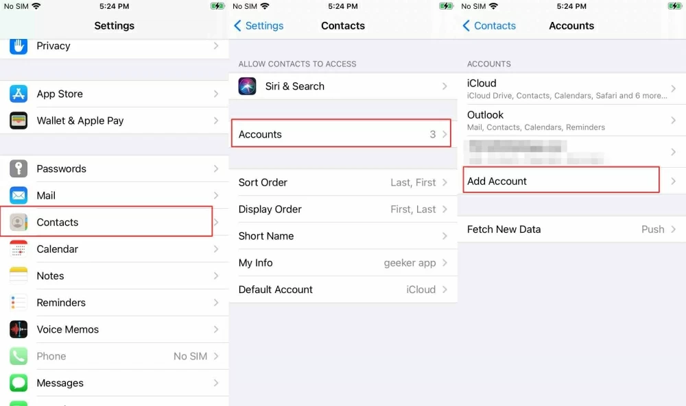 recovering lost iPhone contacts after deleting email account