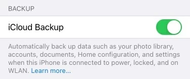 Move the iCloud backup switch to right