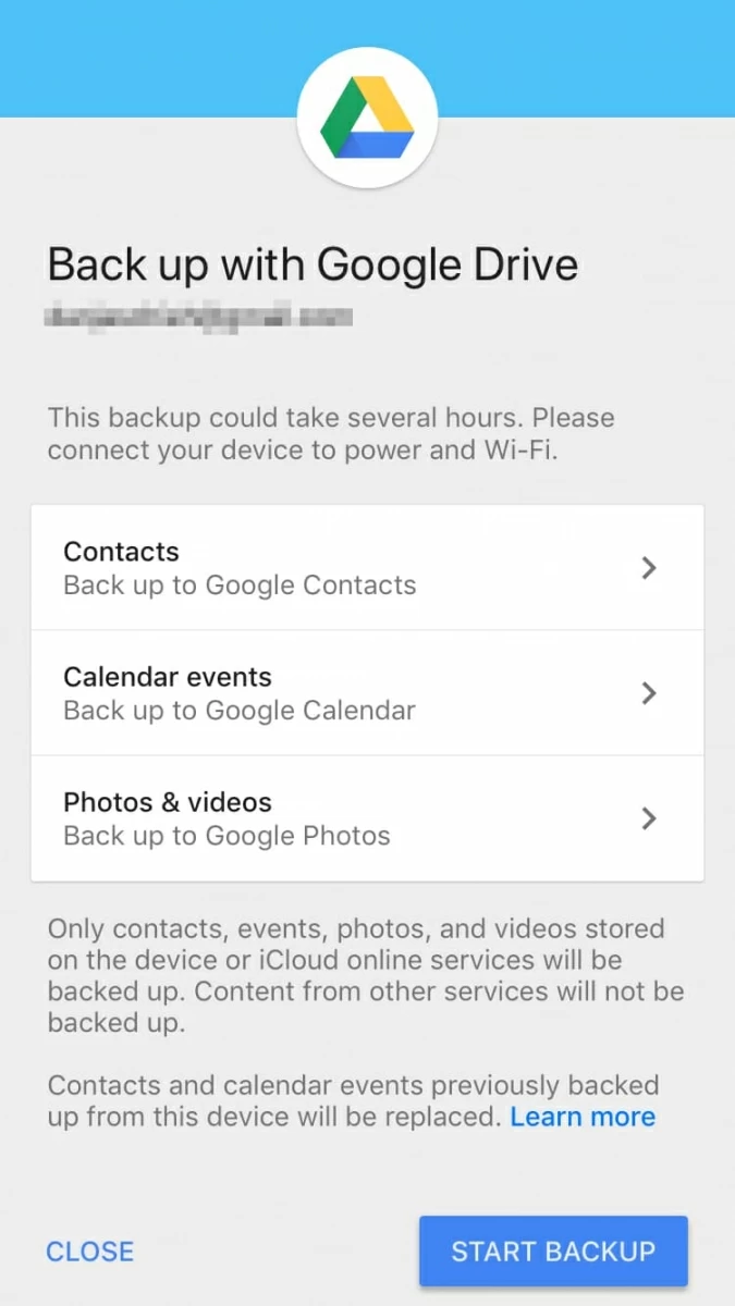 Google Drive to transfer data from iPhone to Android free