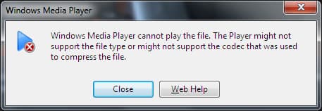 windows media player error not any video