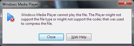 Windows Media Player error no video