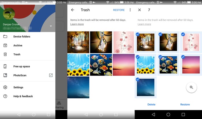 restore Huawei photos from Google Photos trash folder