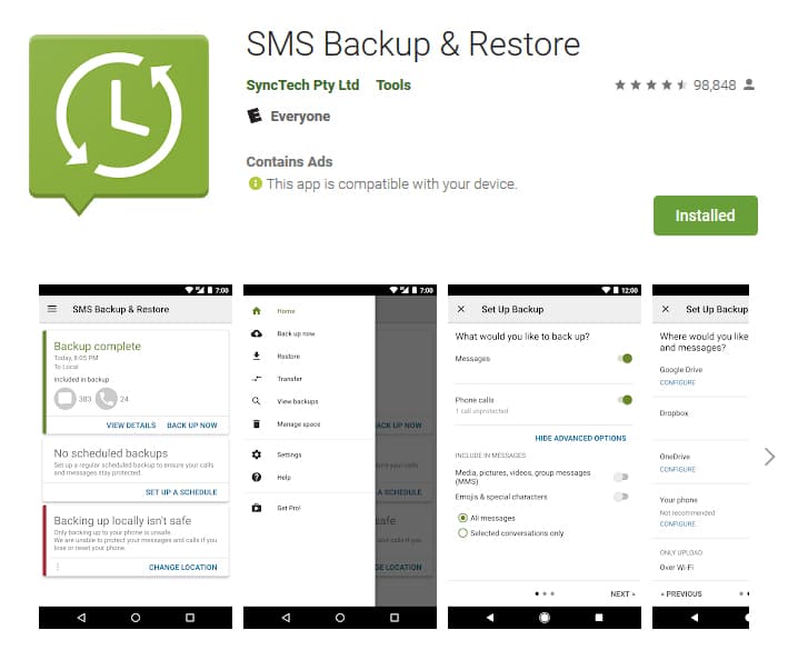 back up and restore texts messages on Samsung without computer