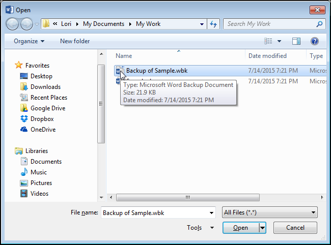 find autorecover word files windows 8