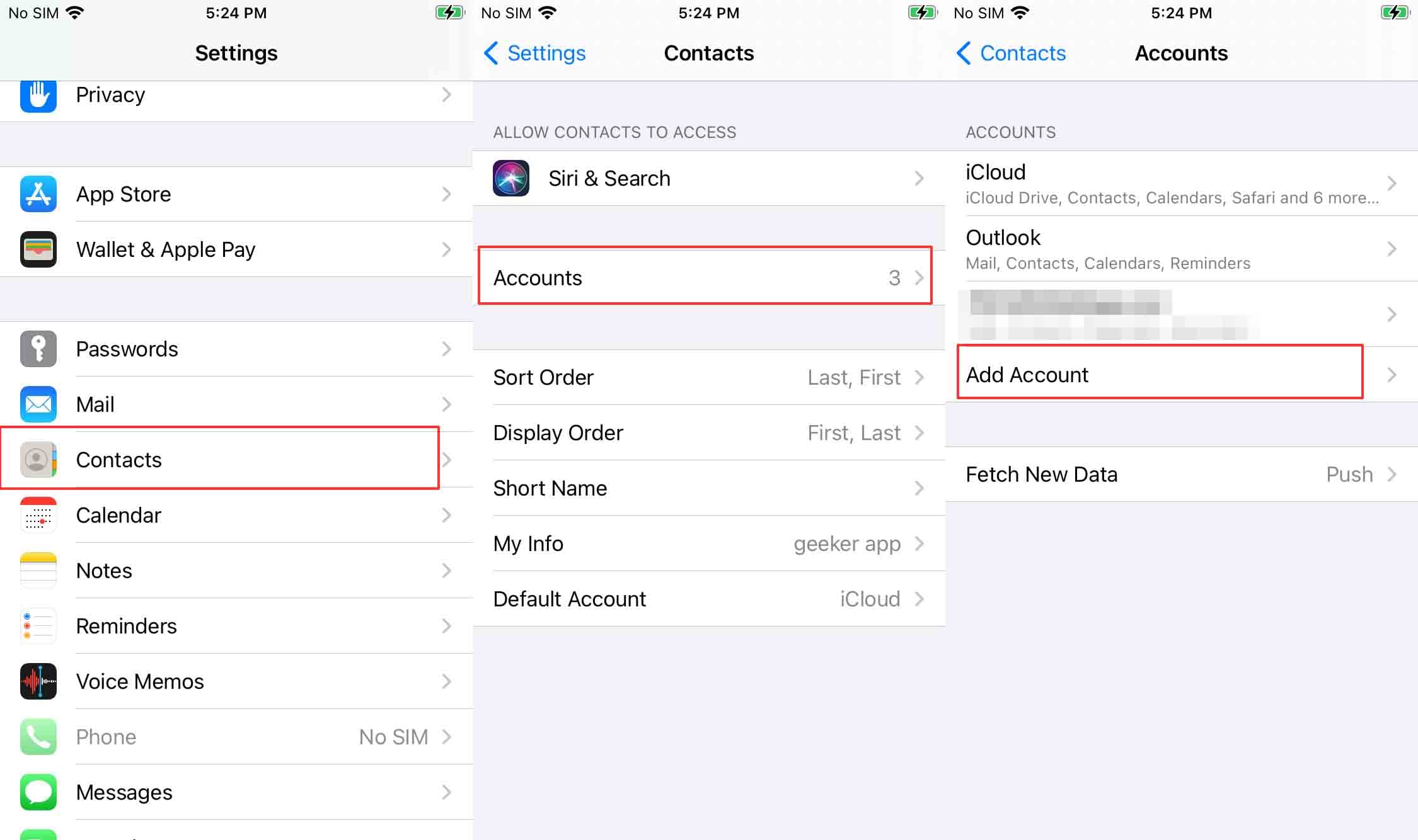 recovering lost iPhone contacts after deleting email account