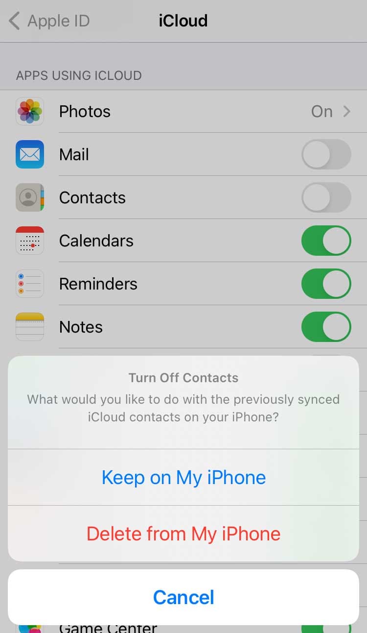 Turn off Cloud sync of contacts and back on