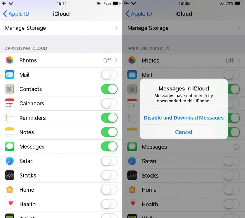 Toggle on Messages in iCloud