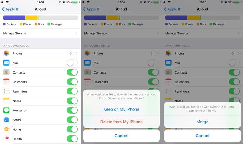 Restoring iPhone 7 Bookmarks from iCloud