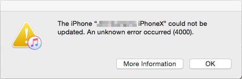 iPhone Could Not Be Updated Error 4000