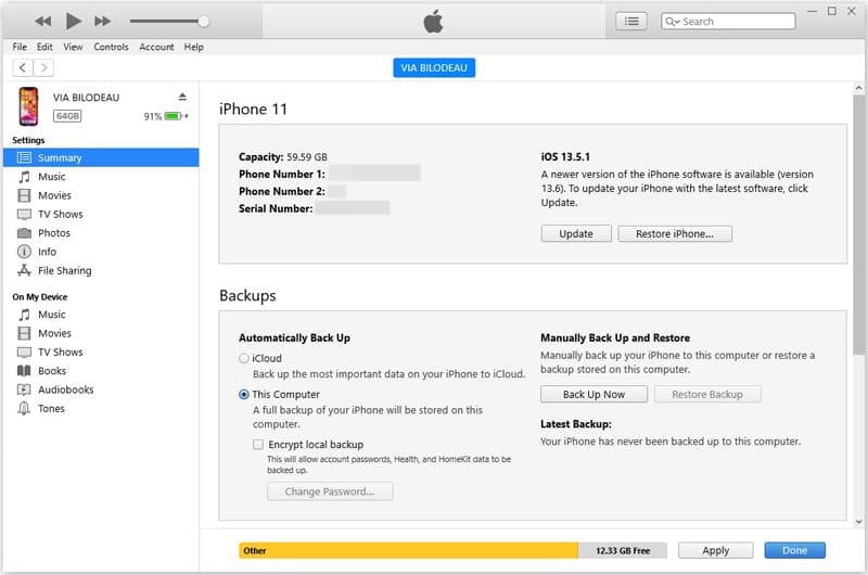 Back up iPhone 6s plus data onto Windows 7 PC via iTunes