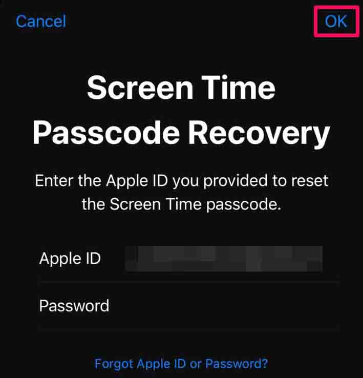 Enter Apple ID and Password